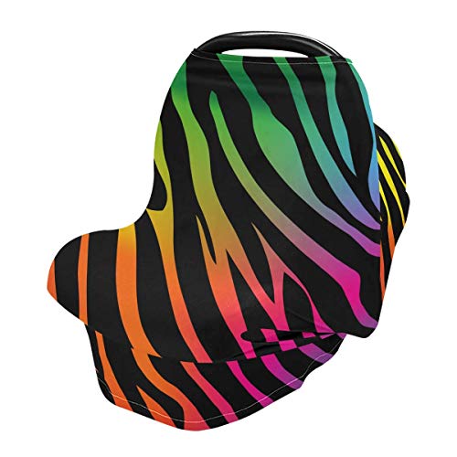 Nursing Cover Breastfeeding Scarf Rainbow Zebra Print - Baby Car Seat Covers, Infant Stroller Cover, Carseat Canopy for Girls and Boys (be12a)