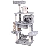BEWISHOME Cat Tree with Sisal Scratching Posts Perch House Hammock Tunnel, Cat Tower Cat Condo Furni