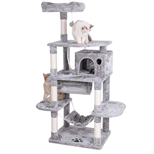 Bewishome Cat Tree With Sisal Scratching Posts Perch House Hammock Tunnel, Cat Tower Cat Condo Furniture Kitten Activity Center Pet Play House Kitty Playground, Light Grey Mmj02G #TOP7