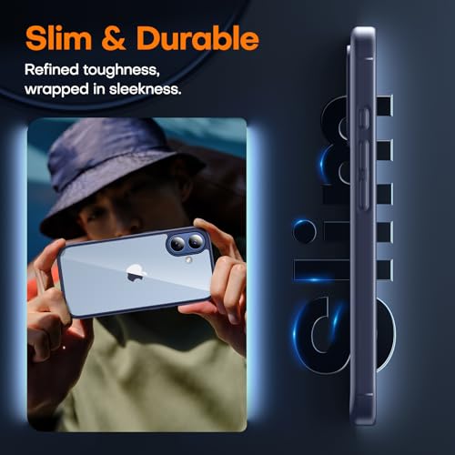 Image of TAURI for iPhone 17 Case, with Screen Protector, Blue | Full Camera Protection, Anti-Yellowing Military-Grade Protection Shockproof Slim Phone Case for iPhone 17