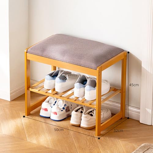 Banc de rangement en bambou avec coussin confort pour l'entrée