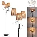 9MMML Farmhouse Boho Dimmable Floor Lamp with Rattan Shade, 68'' Tall Floor Standing Lamp, 3-Light Floor Lamp for Living Room, Bedroom, Office, Corner, 3 x E26 LED Bulb Included