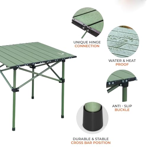 Image of DOLPHY Compact Aluminium Folding Camping Table | Multipurpose Folding Camping Table with Roll-up Tabletop |Table for Camping, Fishing, Hiking, Travel, Picnic, Beach - (Square)