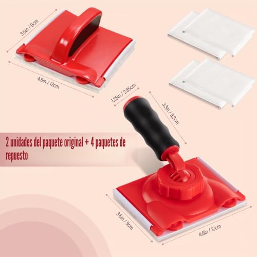 Miniatura 2 de Cretosou 2 Piezas Recortadora De Bordes De Pintura Set, Multifuncional De Pintura Incluye 4 Almohadillas De Repuesto Herramientas De Pintura, Bordeadora Pintura Para Paredes Y Techos 6, Rojo