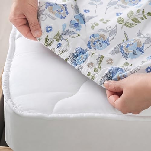 Image of IVAZA Ezyption Cotton Super Soft 240 TC Elastic Fitted All Around Elastic Printed King Size Double Bed Bedsheet with 2 Pillow Cover 72 inch X 78 inch3 White Grey
