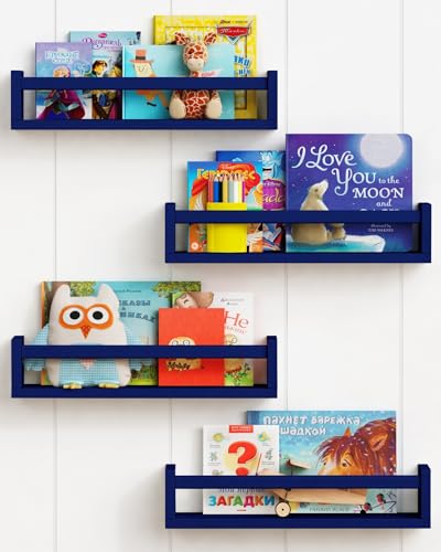 Forbena Navy Blue Floating Book Shelves for Nursery Boy, Decorative