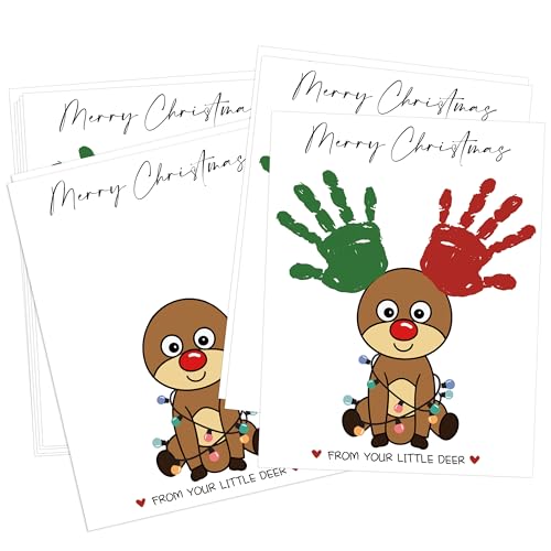 Christmas Handprint Art- From Your Little Deer, 10pcs Reindeer Handprint Greeting Cards Bulk, Christmas Crafts for Toddlers Daycare Finger Paint Activity, Handmade Keepsake Gifts for Mom Grandparents
