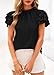 KIRUNDO Blouses for Women Dressy Casual 2026 Spring Summer Ruffle Short Sleeve Mock Neck Work Shirts Tops Fashion Clothing(Black, X-Large)