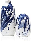 TERESA'S COLLECTIONS Blue and White Ceramic Vase Set of 2, Decorative Glazed Vases for Home Decor, Elegant Tall Vase for Mantel, Table, Living Room Decoration