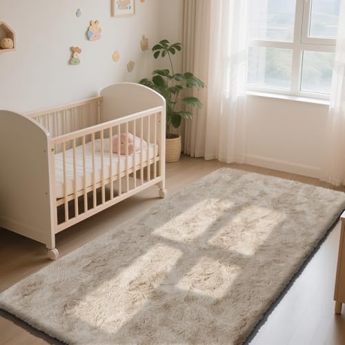 Soft Runner Rugs for Bedroom, Beige 2x6 Area Rugs Fluffy Rug Shaggy Area Rug Carpet, Bedside Rug for Living Room Bedroom Kids Room Home Decor
