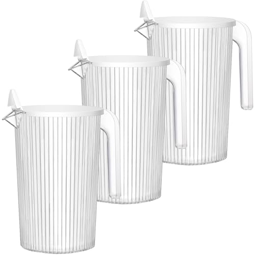 Lifewit 1800ml Carafe Eau Transparente, Pichet Plastique avec Couvercle, Carafe d'eau avec Poignée pour Boissons, Jus, Thé, Lait, 3 Pièces