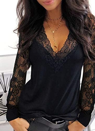 Women's V Neck Long Sleeve Floral Lace Panel Fitted Blouse – Casual Evening Party Top - Image 2
