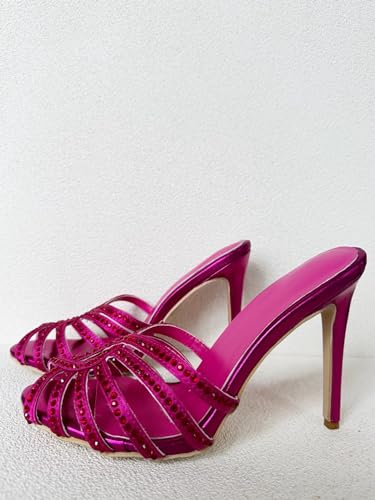 Frankie Hsu Ladies Girl Crystal Gems Strappy Stiletto High Heeled Sandals, Pink Rhinestone Designer Style, Big Large Size US4-14 Unisex Shoes For Women Men3