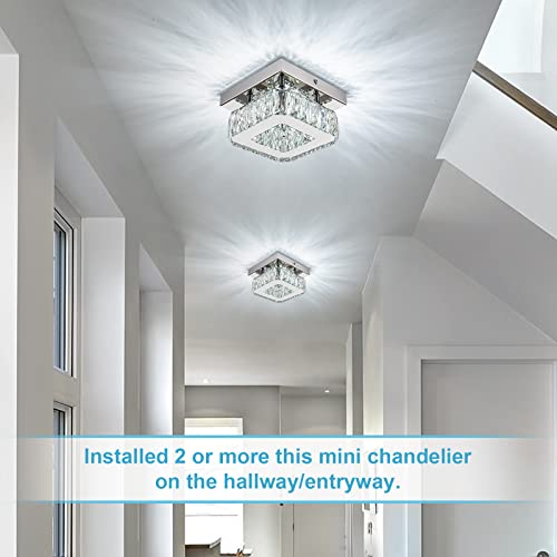 Mini Modern Crystal Chandeliers Flush Mount Ceiling Light Fixture Led Crystal Square Chandelier Hallway Light Bedroom Chandelier For Bathroom Kitchen Office #TOP2