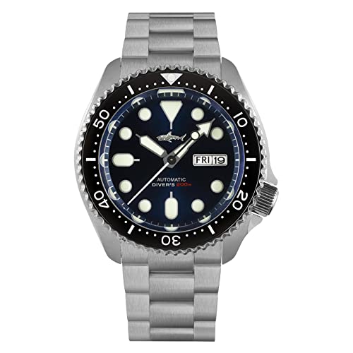 Image of TACTICAL FROG Heimdallr Automatic Mens Watch, NH36A Movement C3 Luminous Dive Watches for Men Stainless Steel SKX007, 200 Meter Water Resistant, Blue 3links