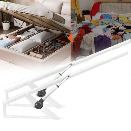 HaiZethonic Mecanismo Elevación Cama Eléctrico,Barra Elevación Plegable,con Control Remoto,Ahorro Espacio,Caja Almacenamiento Y Base Diván White-150cm/59.06in