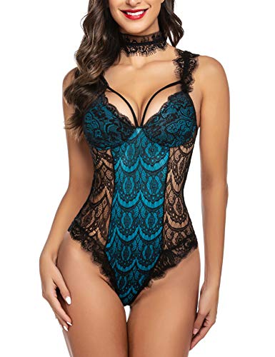 Lucyme Lencería Sexy erótica Bodydoll Ropa Interior erótica Cuerpo Mujer sin Respaldo Cuello Profundo lencería de Encaje Cover
