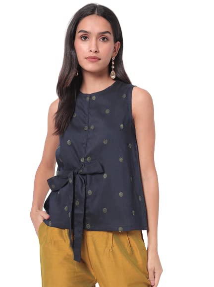 Image of SAAKI by Samantha Ruth Prabhu Nohreen Viscose Blue Sleeveless Top for Women and Girls
