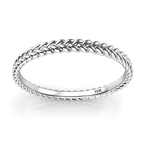 10K White Gold 2MM Eternity Braided Rope Stackable Wedding Band Ring2
