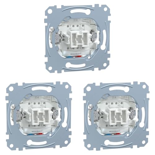 Schneider Electric Merten Taster-Schalter-Einsatz zum Einbau von Schalter und Steckdose, 1-polig, Unterputz, 10A, AC 250V, Steckklemmen, Artikelnummer MEG3156-0000, 3 Stück