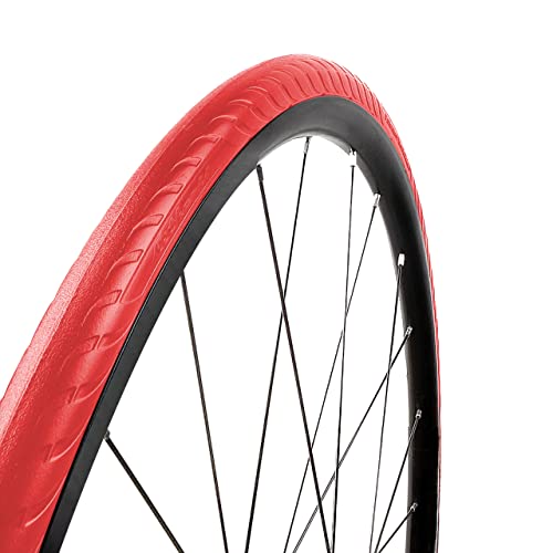 Tannus 100% Puncture Proof Tyre 700x25c (25-622) Airless Tire New Slick | Solid Road Bike Tyre, Volcano Color (Red), Hard Hardness