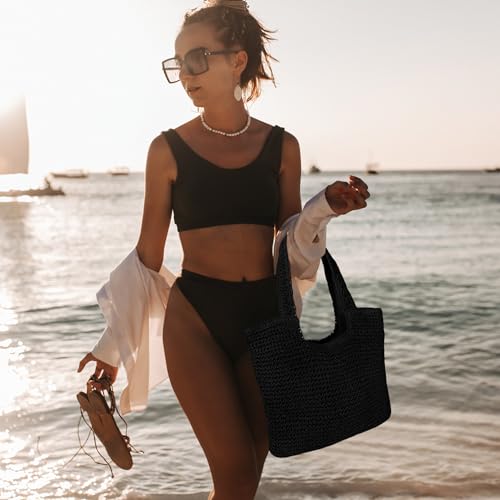 Bolso grande de playa tejido a mano para mujer miniatura 2