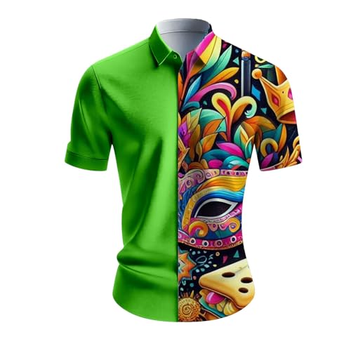 Camisa de manga corta para hombre, carnaval, multicolor, diseño de patchwork, para hombre, divertida, camisetas de fiesta Mardi Gras colores, diseño informal, verano, con botones, S-3XL, #031, 3XL