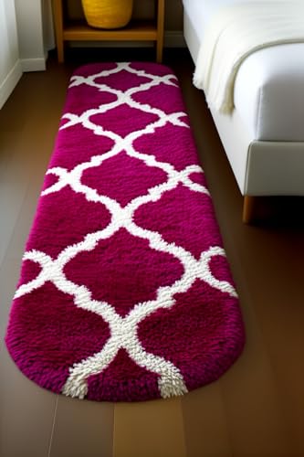 Image of Fluffy Silky Micro Fiber Polyster Carpet /Runner for Bedroom, Study Room, Playing Room, Guest Room ETC. 2x6 feet Feet, (Wine and Ivory M II)