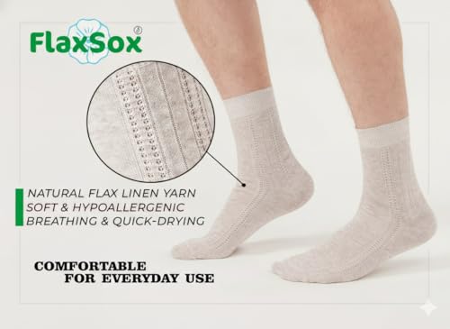 Image of Women's Crew Socks - Thin, Breathable Organic Linen, (5, X-Large) - Comfortable Everyday Socks