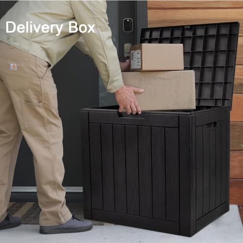 Deck Box 30 Gallon Outdoor Storage Box For Food Deliveries, Patio Tools, Outdoor Cushions & Pillows, Garden Supplies, Pet Stuff And Pool Accessories, Black (Delivery Sign & Lock Included) #TOP5