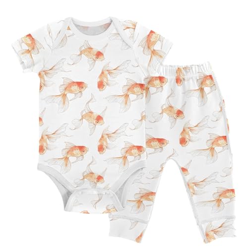 vvfelixl Light-colored Goldfish Baby Bodysuits Set,Baby Layette Sets Unisex Short Sleeve Babys Pants Sets 6-9M
