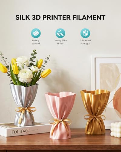 Image of SUNLU Silk PLA Plus Filament 4kg Bundle,Shiny Silk Surface PLA+ 3D Printer Filament 1.75mm ±0.02mm,Glossy 3D Printing Filament,Good Vacuum Packaging,1kg Spool,4 Packs.(Gold+Sliver+Black+Red)