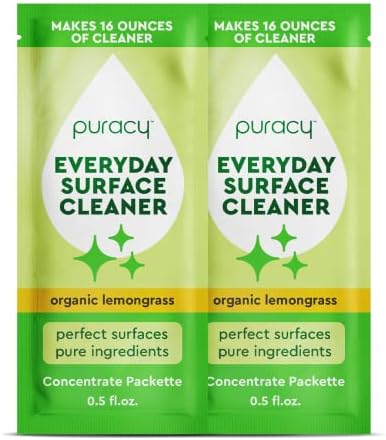 Puracy Everyday Surface Cleaner Concentrate Packettes, Makes 32 Ounces of Streak-Free Natural Household Multi-Surface Cleaner, Plastic-Free, Nontoxic, Organic Lemongrass, 2-Pack (Makes 32 fl oz)