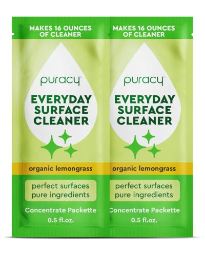Puracy Everyday Surface Cleaner Concentrate Packettes, Makes 32 Ounces Of Streak-Free Natural Household Multi-Surface Cleaner, Plastic-Free, Nontoxic, Organic Lemongrass, 2-Pack (Makes 32 Fl Oz) #TOP29