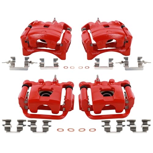Image of TRQ Performance Front and Rear Brake Caliper Set Coated Brackets Hardware Compatible with 2010-2012 Nissan Altima