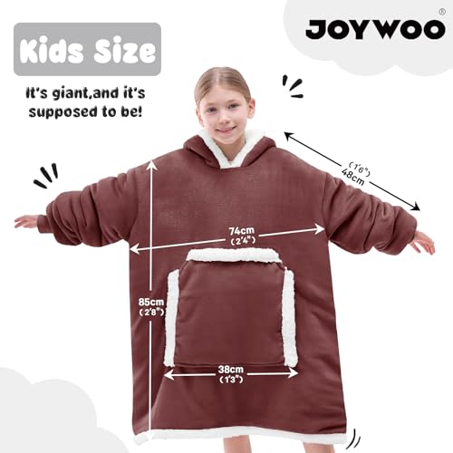 JOYWOO Purple Kids Wearable Blanket Hoodie, Oversized Cat lovers Hoodie Blanket for kids & Teens,Birthday Gifts for Girl Boys,Cozy Fuzzy Sherpa Fleece Blanket Giant Pocket Winter Gifts,Gray purple