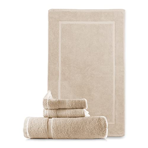 Image of Hearth & Harbor Bath Mat Towels - 100% Ring Spun Cotton Luxury Bath Mat Floor Towels - Ultra Soft & Highly Absorbent Bath Towels Set of 4 - Cream