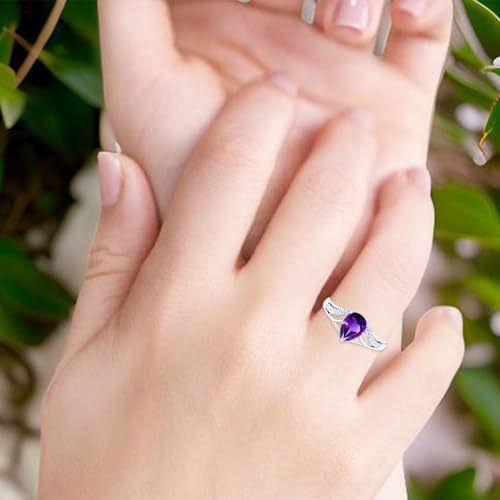 OMRANII Art Deco Ring Pear Teardrop Natural Amethyst Split Shank CZ Wedding Engagement Rings For Women 925 Sterling Silver Gifts For Her 5