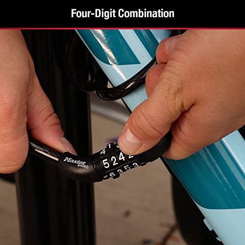 Image of Master Lock Black Set Preset Combination Bike Lock, Metal Cable Lock has a Weather Resistant Vinyl Coating for Outdoor Equipment, Bicycles, 4 Feet Long, Pack of 2, 8143T