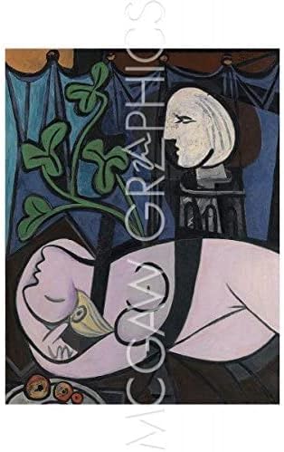 McGaw Graphics Nude, Green Leaves and Bust 1932, Pablo Picasso, Wall Decor Art Print Poster, Paper Size 14" x 11" Image Size 11" x 8.5"