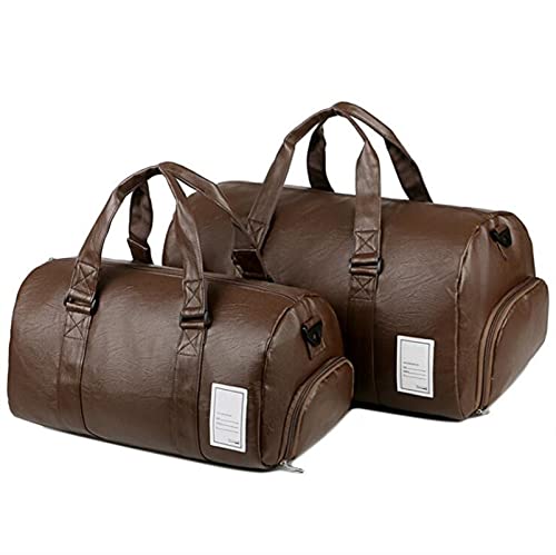 JUNMIN Bolsa de Viaje para Hombres, Bolso Impermeable Fitness PU Sports Hombre Bolso de Hombro (Color : Brown, Size : Small)