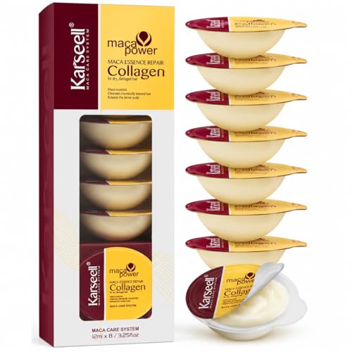 Karseell MACA CARE SYSTEM Mascarilla Capilar Colágeno Monodosis Reparación Intensa Hidratación Profunda Cabello Seco Dañado Anti-Frizz Brillo Suavidad Tratamiento Profesional Formato Viaje 12ml x 8
