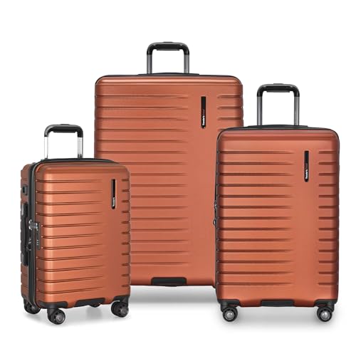 Image of Traveler's Choice Archer Polycarbonate Hardside Spinner Luggage,Tie Down Straps, Orange, 3-Piece Set