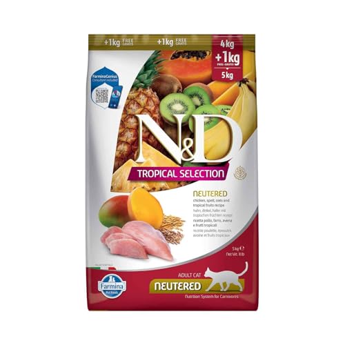 Farmina, N&D Tropical, Pollo & frutti tropicali, Gatto Neutered, 4+1kg
