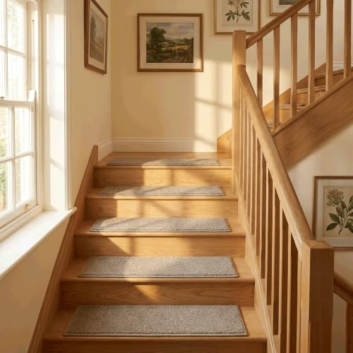 COSY HOMEER Stair Treads Carpet 15 Pack Non-Slip Polyester Stair Treads for Indoor Stairs Safety Quick Peel Self-adhesive Stair Runner Carpet Pads Machine Washable 23 x 71 cm Beige