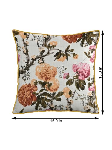 Image of Pure Cotton Quilted Cushion Cover 16x16 Inch | Anokhi Print Decorative Throw Pillow Cover | Soft Cotton Sofa Cushion Cover with Hidden Zipper | Living Room Bedroom Home Decor