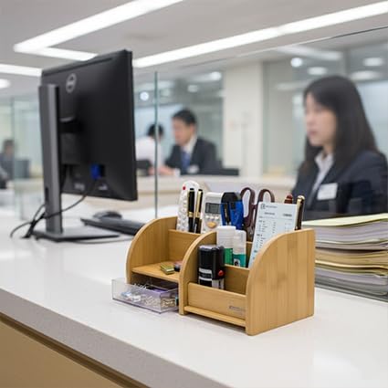 Image of oddpod Glosen Premium Multi-Purpose Wooden Desk Organizer & Mobile /Pen Holder Stand For Home /Office C-2031, Brown
