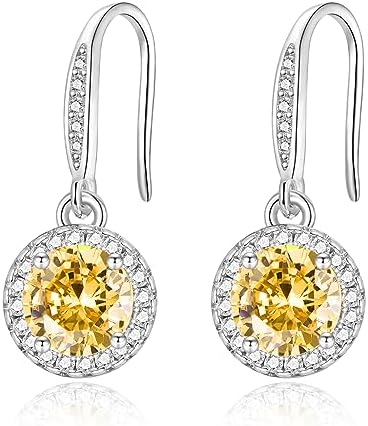 Silver Dangle Earrings for Women, Hypoallergenic Sparkling Cubic Zirconia Round Dangle Drop CZ Earring Jewellery Gifts for Girls