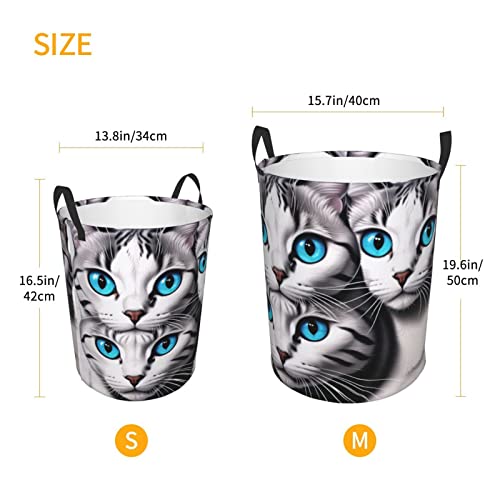 Blue Eyed Cats Laundry Hamper With Handles, Circular Storage Bin Organizer, Round Clothes Storage Basket For Bathroom/Dorm/Bedroom #TOP4