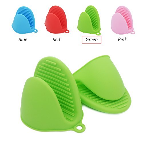 Silicone Heat Resistant Cooking Pinch Mitts, Mini Oven Mitts, Gloves, Cooking Pinch Grips, Pot Holder and potholder for Kitchen, byTopshome(Green)